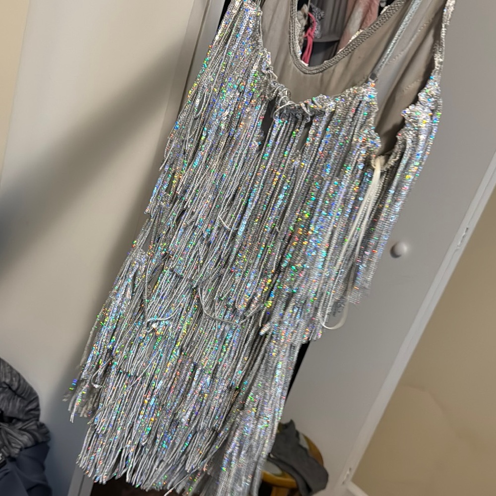 Silver Fringe Sequin Dress